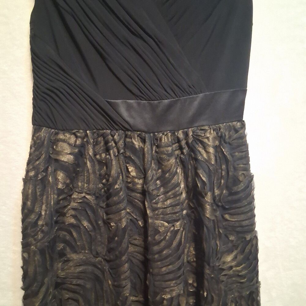 Adrianna Papell 8 Dress Knee Length Black Chiffon Skirt Cocktail Party Event - Picture 3 of 10